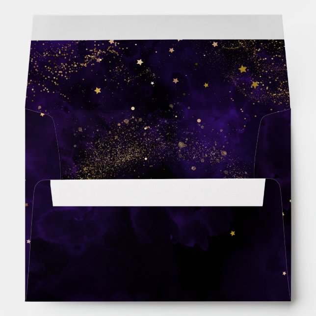 Dark Purple Watercolor Magical Gold Black Envelope (Back (Bottom))