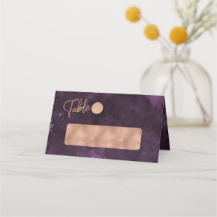 Dark Purple Watercolor & Rose Gold Table Number Place Card