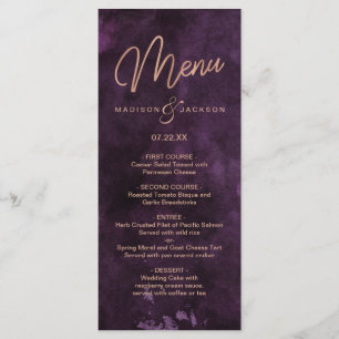 Dark Purple Watercolor & Rose Gold Wedding Menu
