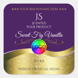 Dark Purple Wavy Gold Logo Monogram Product Label