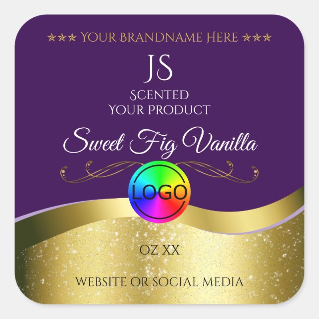 Dark Purple Wavy Gold Logo Monogram Product Label (Front)
