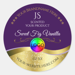 Dark Purple Wavy Gold Logo Monogram Product Label