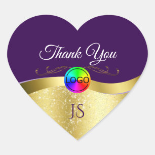 Dark Purple Wavy Gold with Logo Monogram Thank You Heart Sticker