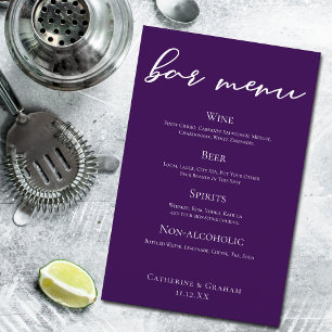 Dark Purple Wedding Bar Menu w/ White Typography