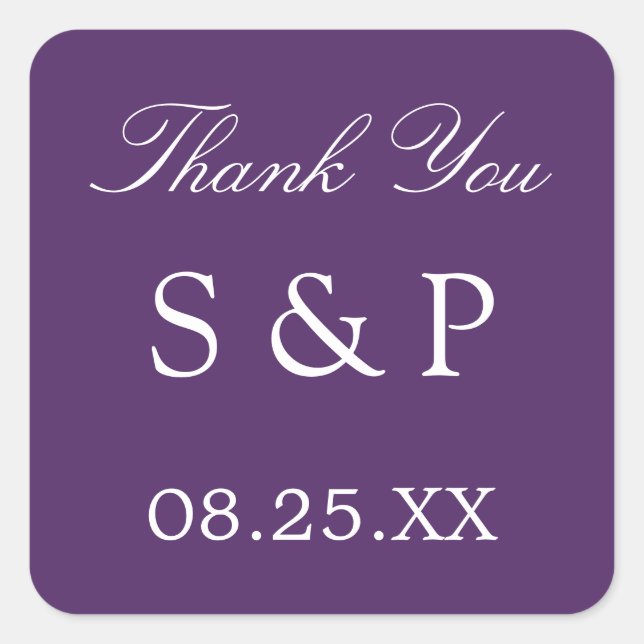 Dark Purple Wedding Favour Thank You Sticker (Front)