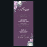 Dark Purple Wedding Menu Card<br><div class="desc">This dark purple wedding menu card features white and purple watercolor peonies,  lavender,  geometric shapes,  and elegant modern typography. Ideal for an outdoor wedding. Find matching items in Lavender Purple Floral Wedding Collection.</div>