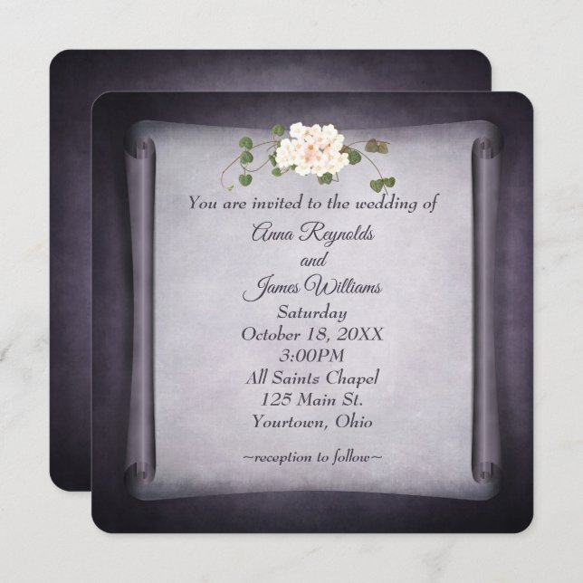 Dark Purple Wedding Scroll Invitation (Front/Back)