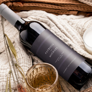 Dark purple wedding simple elegant personalised wine label