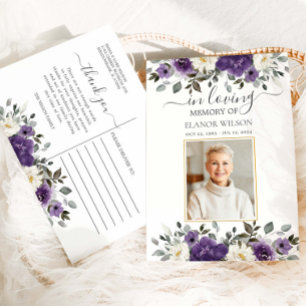 Dark Purple White Floral Photo Funeral Memorial Postcard