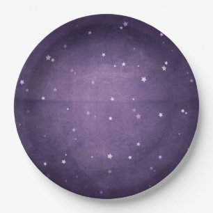 Dark Purple & White Magical Stars Halloween Party Paper Plate