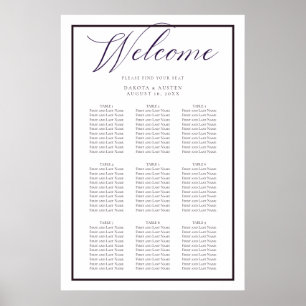 Dark Purple White Welcome Wedding Seating Chart