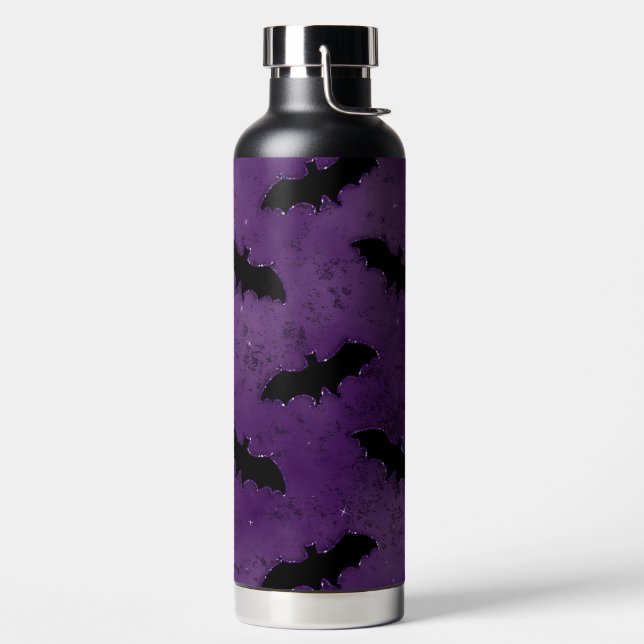 DARK PURPLE WITH BLACK HALLOWEEN BATS WATER BOTTLE (Left)