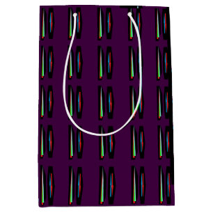 Dark purple with deep colours stripes medium gift bag