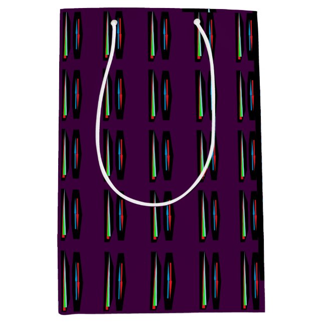 Dark purple with deep colours stripes medium gift bag (Front)
