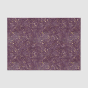 Dark Purple with Gold Sketched Roses Tissue Paper
