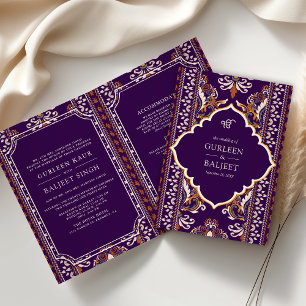 Dark Purple Yellow Ikat All in One Sikh Wedding Invitation