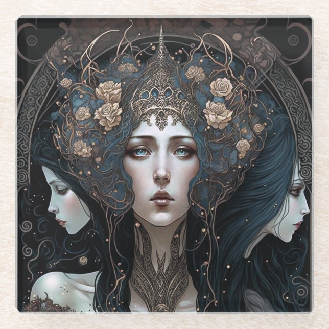 Dark Queen Fantasy Art Glass Coaster (Front)