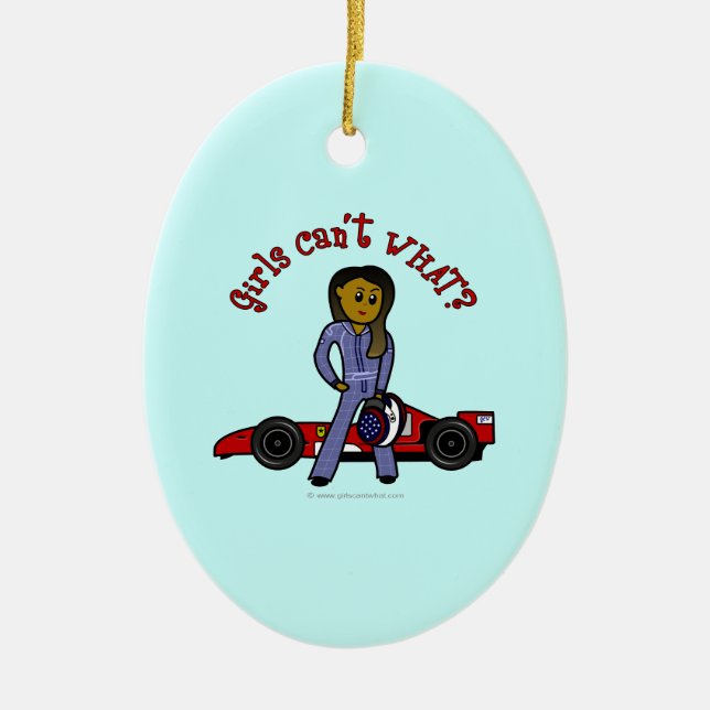 Dark Race Car Driver Girl Ceramic Tree Decoration (Front)
