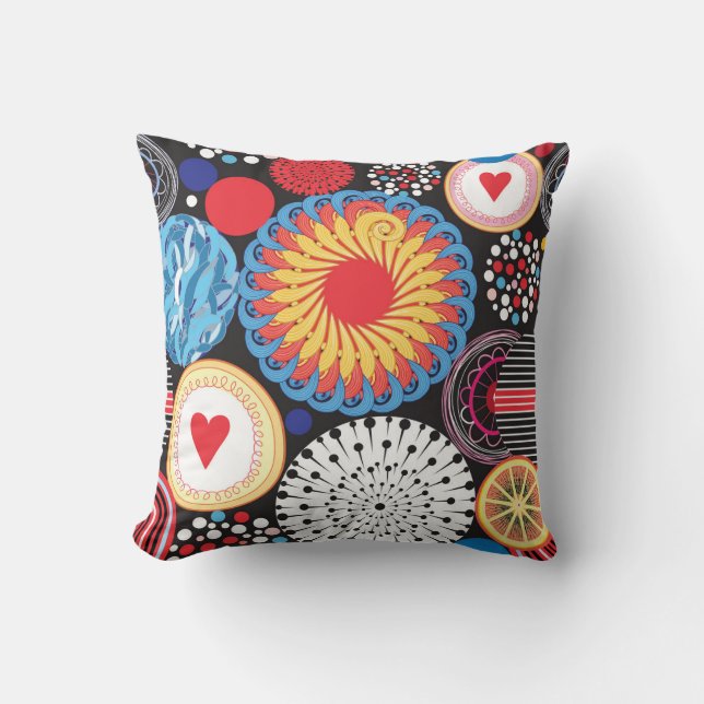 Dark Radiance: Bright Circular Pattern Cushion (Front)