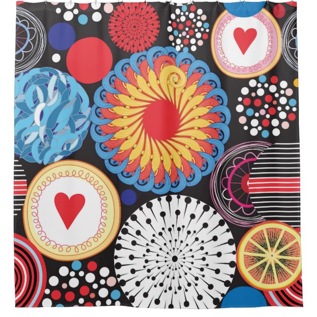 Dark Radiance: Bright Circular Pattern Shower Curtain (Front)