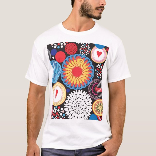 Dark Radiance: Bright Circular Pattern T-Shirt (Front)