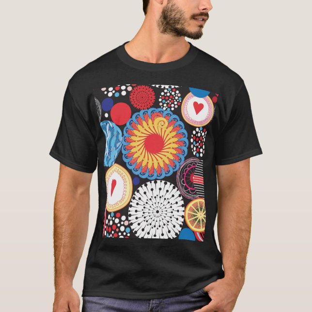 Dark Radiance: Bright Circular Pattern T-Shirt (Front)