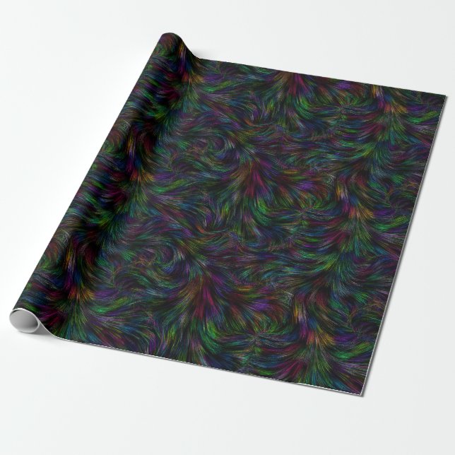 Dark Rainbow Feather Swirl Wrapping Paper (Unrolled)