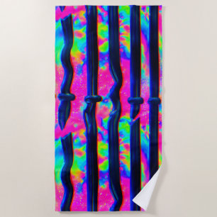 Dark Rainbow Glitch Bars Beach Towel