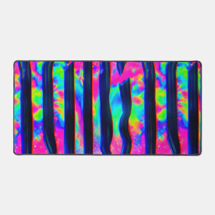 Dark Rainbow Glitch Bars Desk Mat