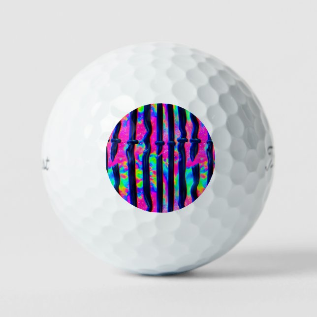 Dark Rainbow Glitch Bars Golf Balls (Front)