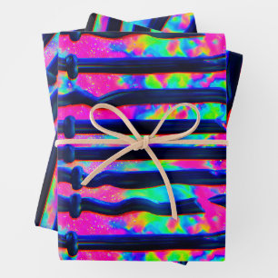 Dark Rainbow Glitch Bars Wrapping Paper Sheet