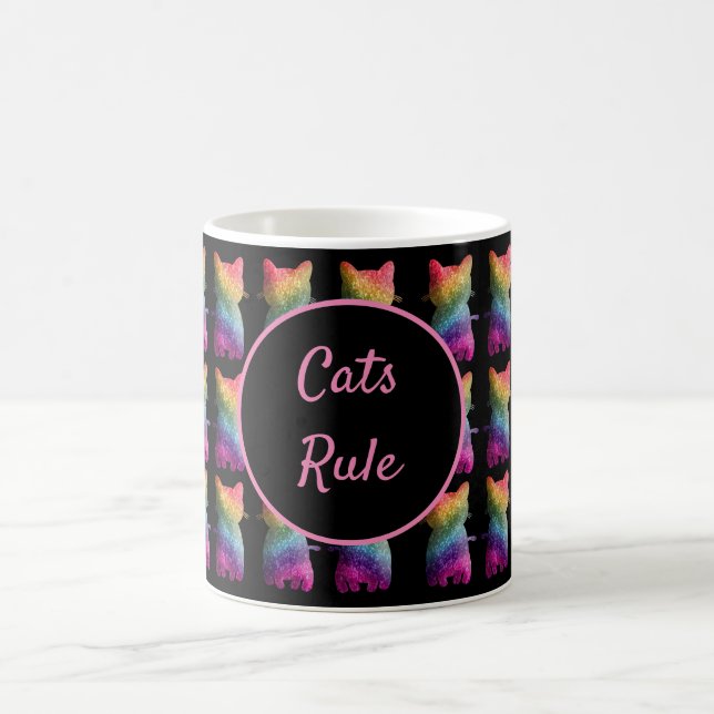 Dark Rainbow Glitter Cat Pattern Custom Design Coffee Mug (Center)