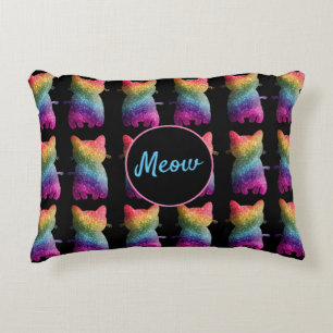 Dark Rainbow Glitter Cats Fun Kitty Pattern Design Decorative Cushion