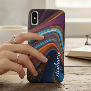 Dark Rainbow Gold Marble Name iPhone X Case