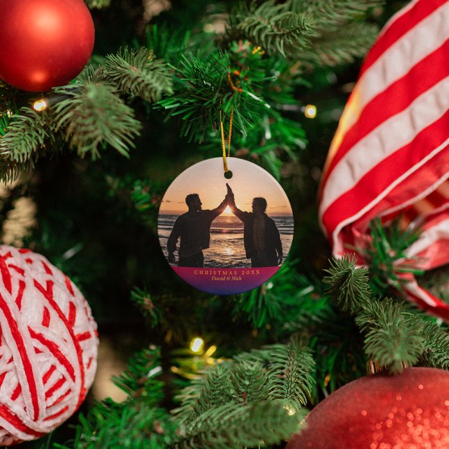 Dark Rainbow Yuletide Personalised Holiday Photo Metal Tree Decoration (Creator Uploaded)