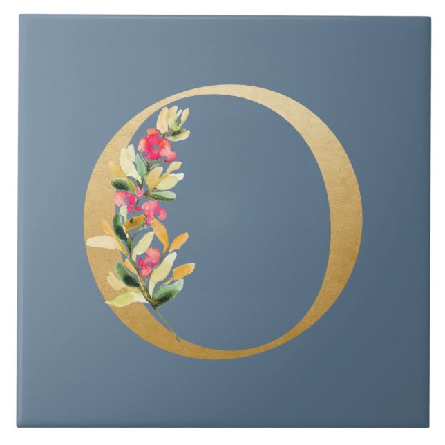 Dark rainy background faux golden O floral Tile (Front)
