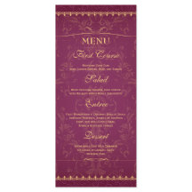 Dark raspberry and gold elegant wedding food menu