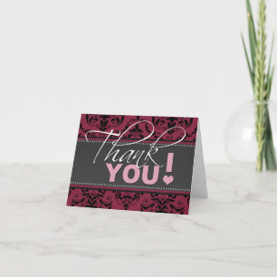 Dark Raspberry Damask Thank You Card