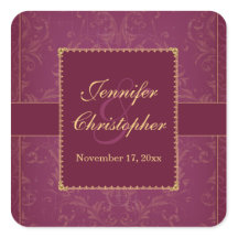 Dark raspberry & gold personalised wedding sticker