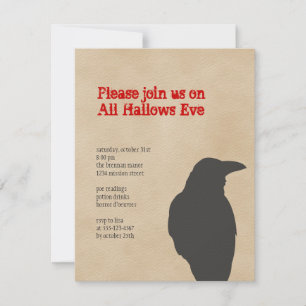 Dark raven bird brown parchment Halloween party Invitation