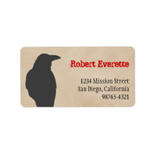Dark raven bird silhouette Halloween address Label