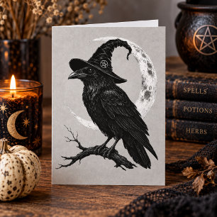 Dark Raven Halloween Moon Gothic Card