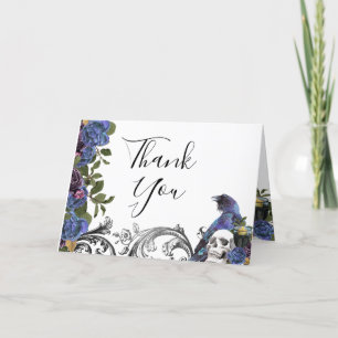 Dark Raven Purple Roses Gothic Wedding Thank You Card