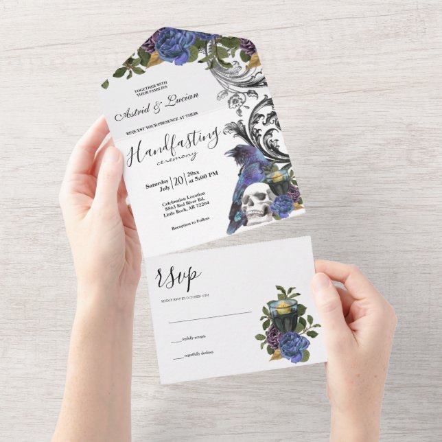 Dark Raven Purple Roses Handfasting All In One Invitation (Tearaway)