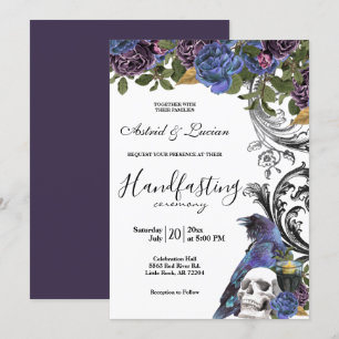 Dark Raven Purple Roses Handfasting Invitation