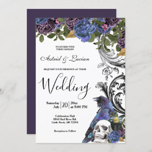 Dark Raven & Skull Gothic Wedding Invitation
