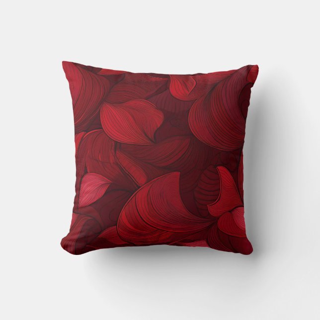 Dark Red Abstract Leaves Cushion (Front)