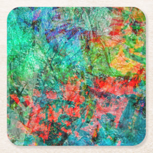 Dark red abstract paper coaster.Dazzling rosy art Square Paper Coaster