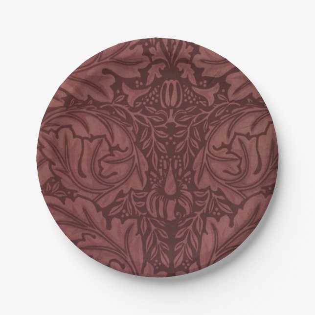 Dark Red Acanthus Leaves (by William Morris) Paper Plate (Front)