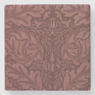Dark Red Acanthus Leaves (by William Morris) Stone Coaster